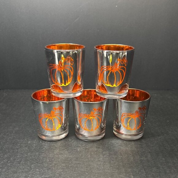Yankee Candle Other - Yankee Candle Flickering Pumpkin Tea Light Votive Glass Orange - Set Of 5